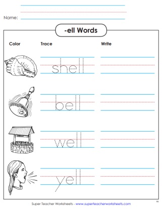 Trace and Write the Word Family -ell Printable