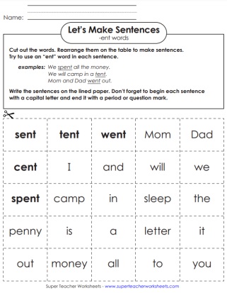 Word Family -ent Make Sentences Activity