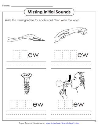 Word Family -ew Missing Letters Worksheet