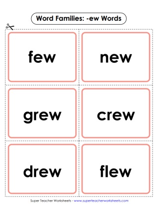 Word Family -ew Flash Cards