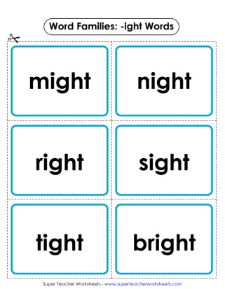 Word Family -ight Printable Review Cards