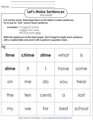 Word Family -ime Writing Worksheet