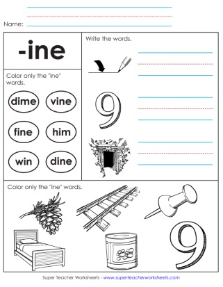 Word Family Worksheet -ine