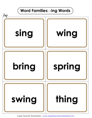 Word Family -ing Flash Cards