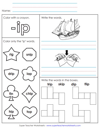 Word Family -ip Words Writing Activity