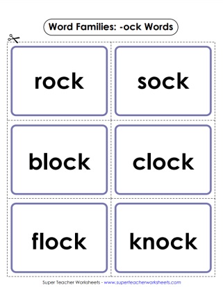 Word Family -ock Flash Cards