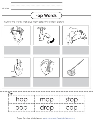 Word Family -op Words Cut and Glue Activity 