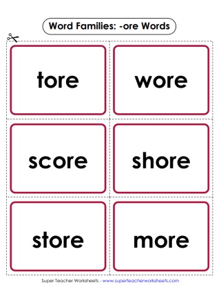 Word Family -ore Printable Cards