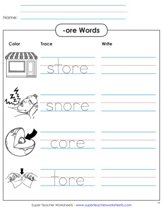 Trace and Write -ore Words