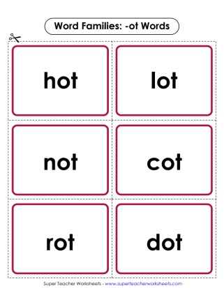 Word Family -ot Review Cards