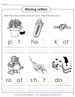 Missing Letters Worksheet for -ot Word Family