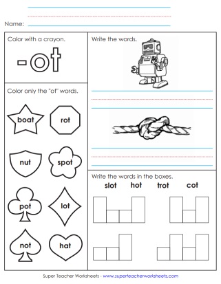 Word Family -ot Tracing Practice Worksheets