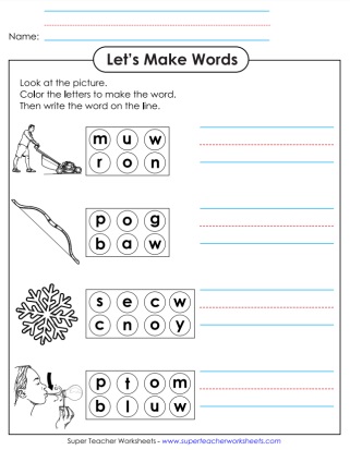 Word Family -ow Color and Write Activities