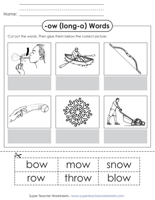 Word Family -ow Cut & Glue Printable