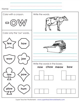 Word Family -ow Exercise Worksheet