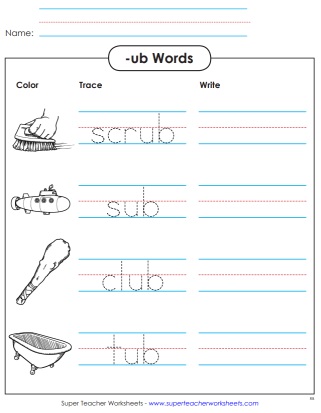 Word Family -ub Writing Activity