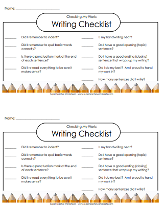 Printable Writing Worksheets (Checklists)